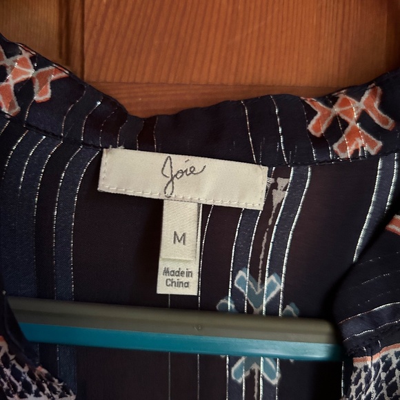 Joie Navy Abstract Print Sheer Silk Blouse (Size Medium) - Picture 7 of 8